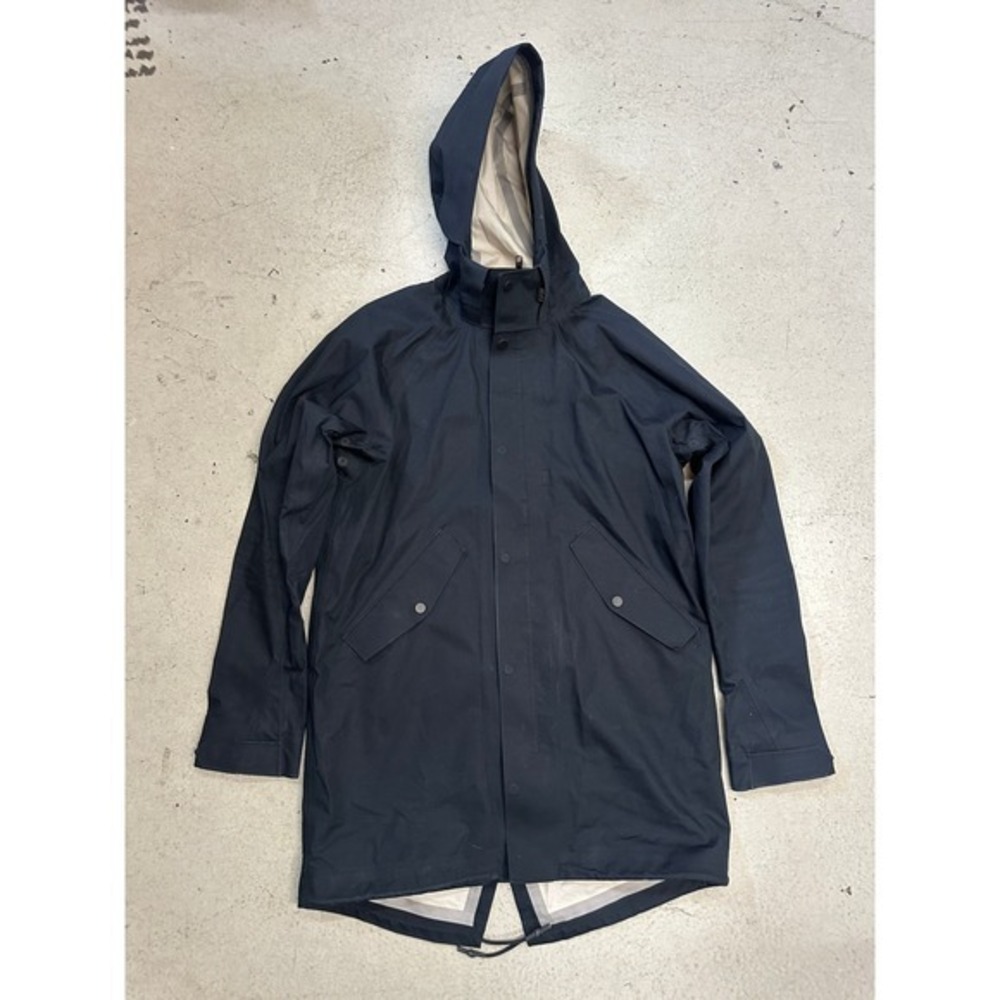 Everlane Elements Rain Parka Navy Blue Hooded Fishtail Jacket Small RN139393